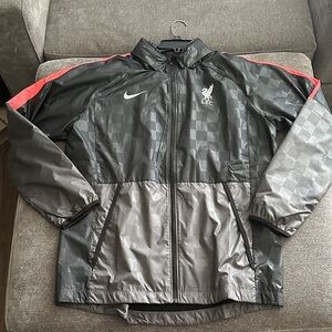 Nike Black w/ and Red Checkered Liverpool FC Windbreaker with Hood inside collar